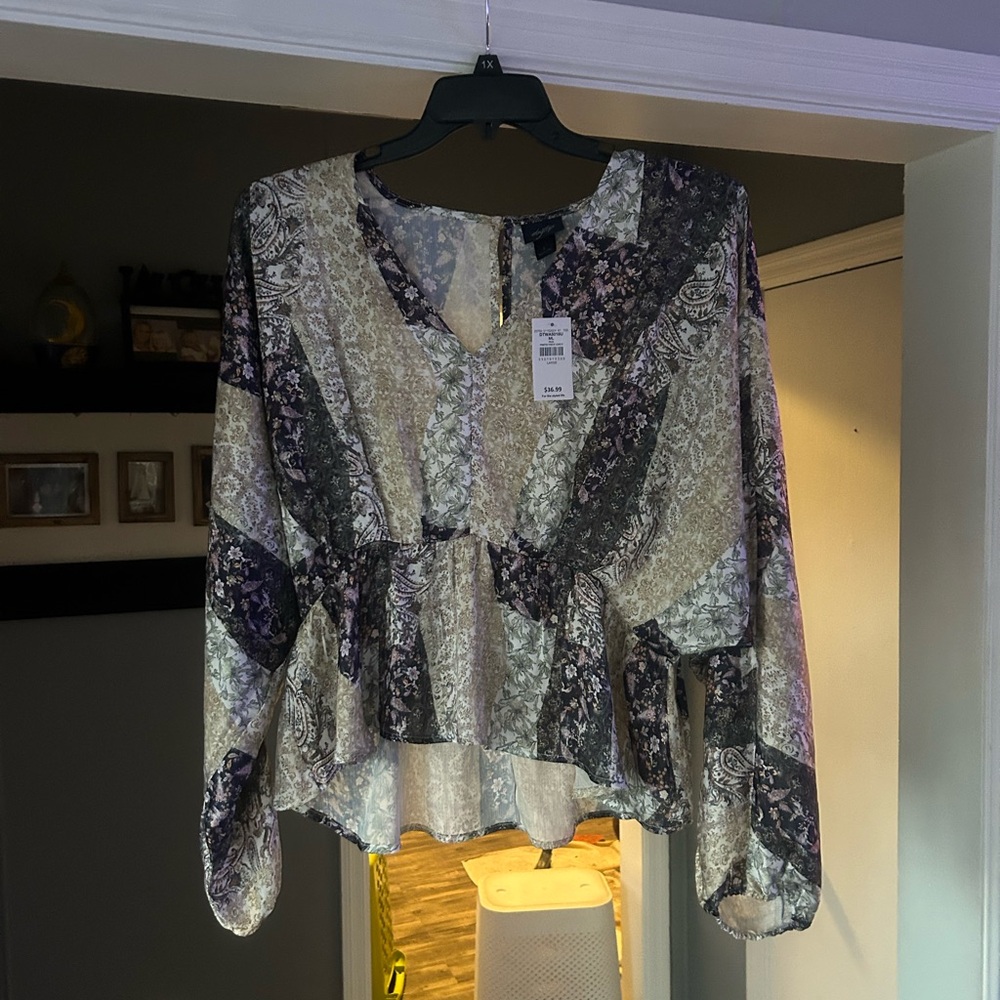 Daytrip Black and White Peplum Blouse with Embellished Details